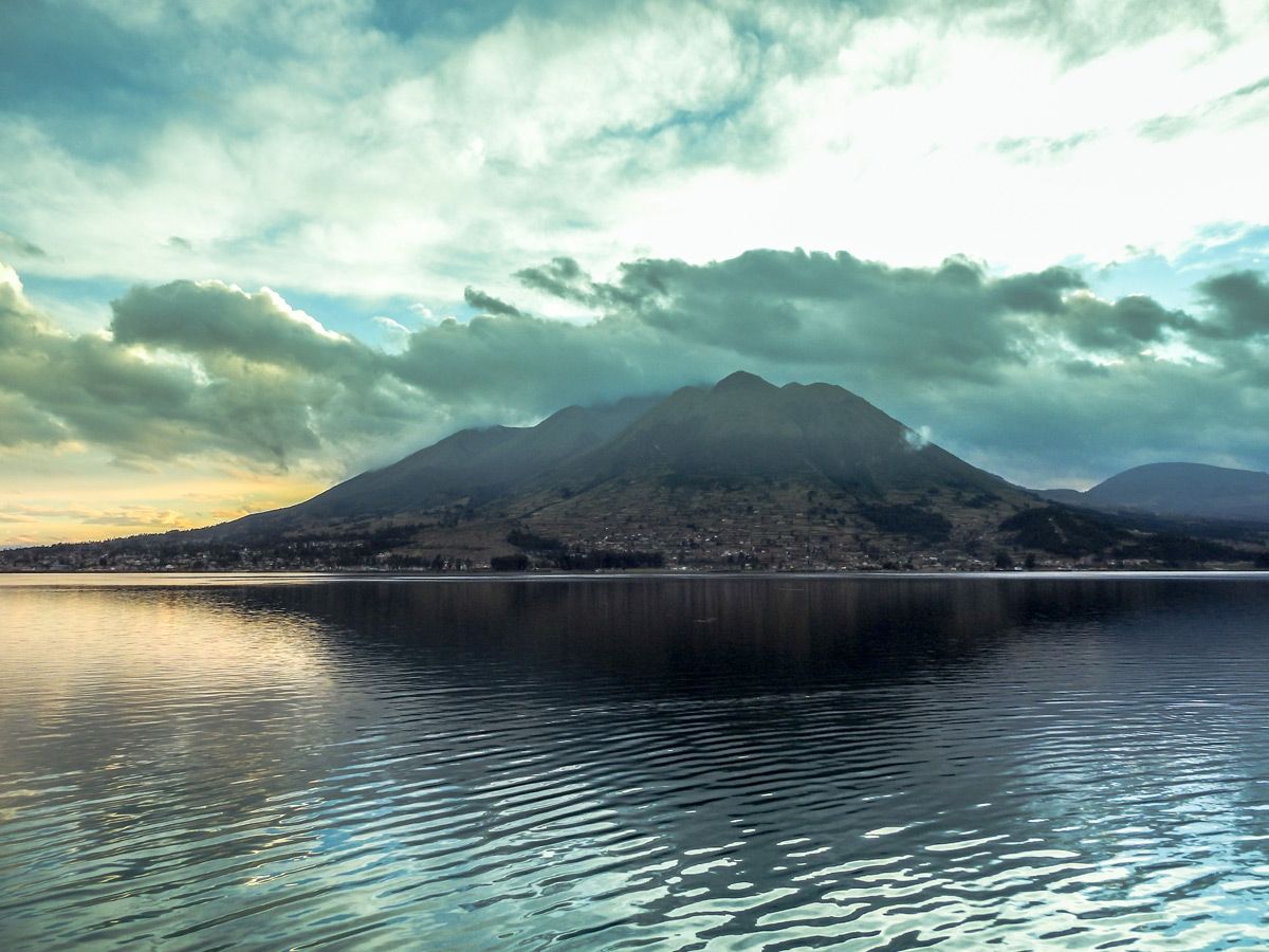 Otavalo mountain lake during sunset